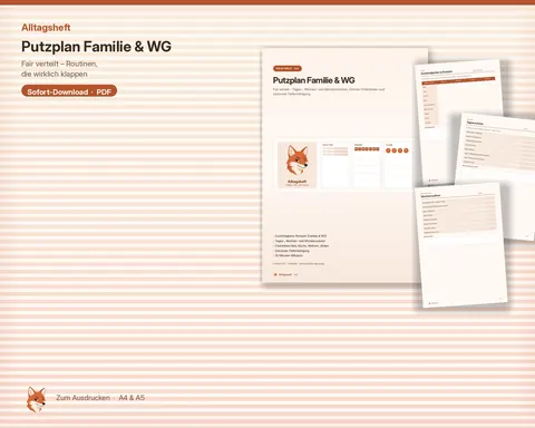 Putzplan Familie & WG von Alltagsheft: Titelseite und Seiten mit Rotation und Checklisten